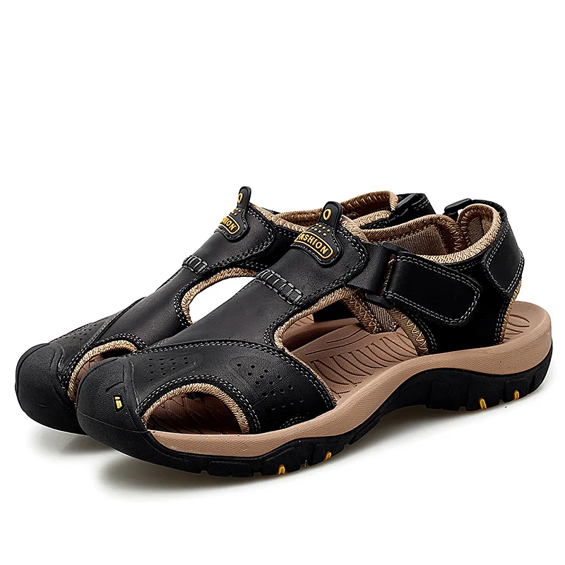 New Fashion Genuine Leather Men Shoes Summer Men\'s Sandals Anti-collision Fashion Beach Sandals Slippers Big Size 38-48