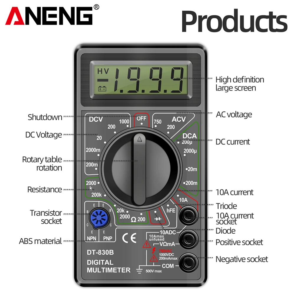 ANENG DT830B Multimeter Tester Handheld Multimetre Digital Multimeters Professional Multi Meter Multimetro Ohm Maltimeter Tools