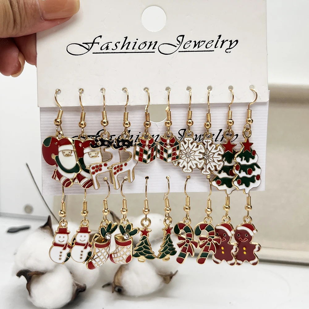 20PCS/10PCS Weihnachten Ohrringe Set Cartoon Tropft Öl Elch Santa Claus Lebkuchen Mann Ohrringe für Frauen Weihnachten geschenke – Detail 4