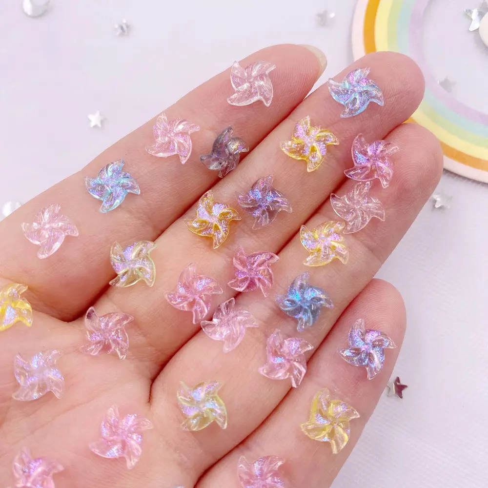 100pcs Resin 7mm Mini Colorful Glitter windmill  Flatback Nail Art  Appliques DIY Scrapbook Earring Decor Accessories Crafts SL8