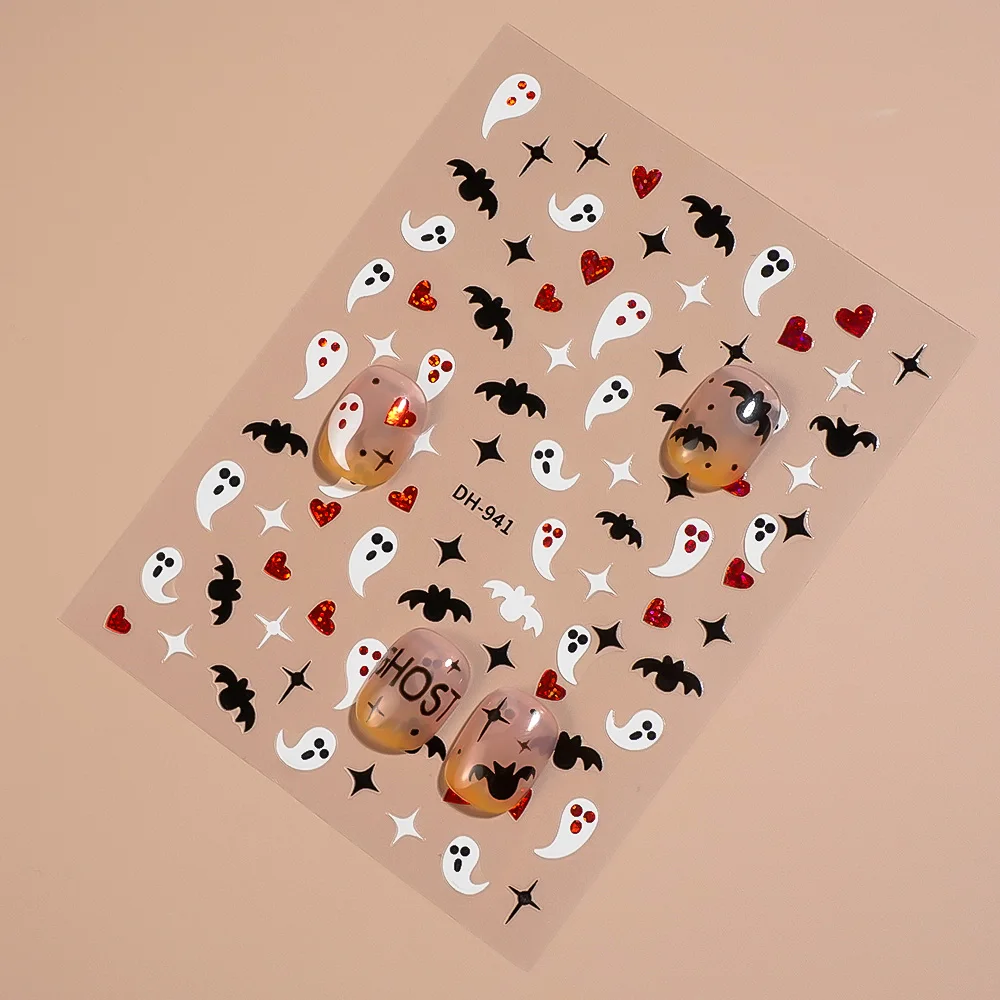 1/5 pçs estrela coração morcego adesivos de unhas halloween decoração da arte do prego adesivos feminino diy auto adesivo manicure decoração decalques