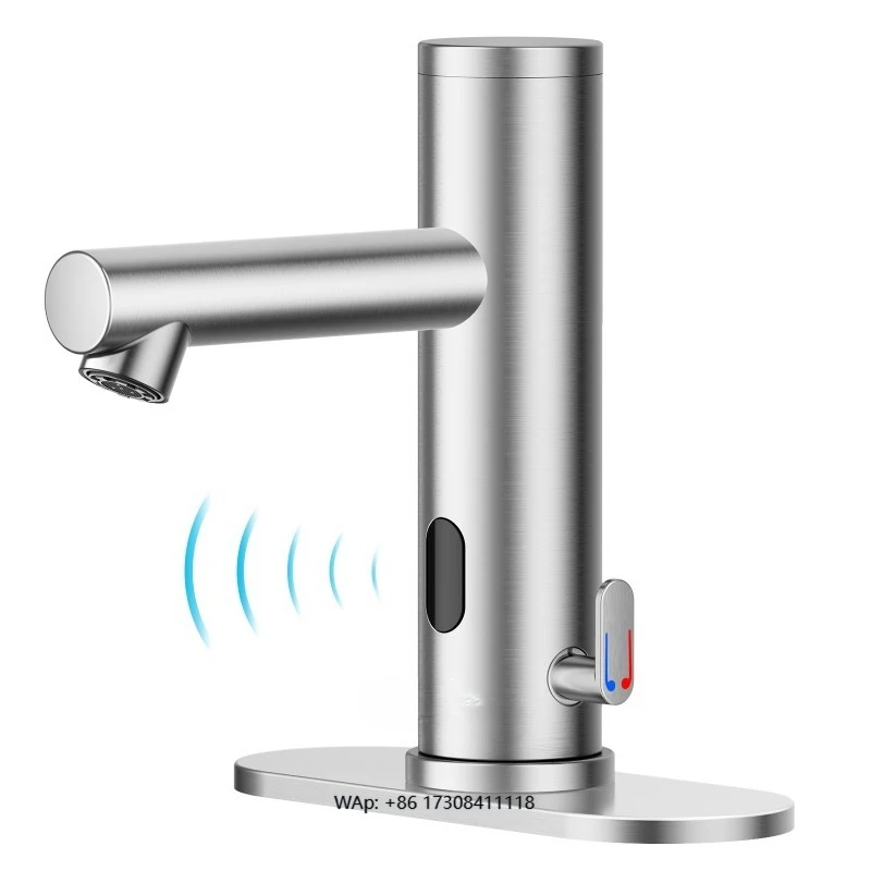 

Stainless Steel Automatic Touchless Bathroom Sink Faucet, Hands-Free Infrared Sensor Basin Faucet with Temperature Brush Nickel