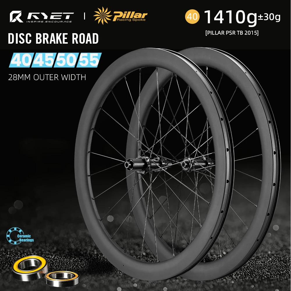 RYET Carbon Road Wheelset Dis Brake Ceramic Bike Wheels Tubless Thru Axle 700c Clincher Spoke 1423 2015 Cycling Bicycle Parts