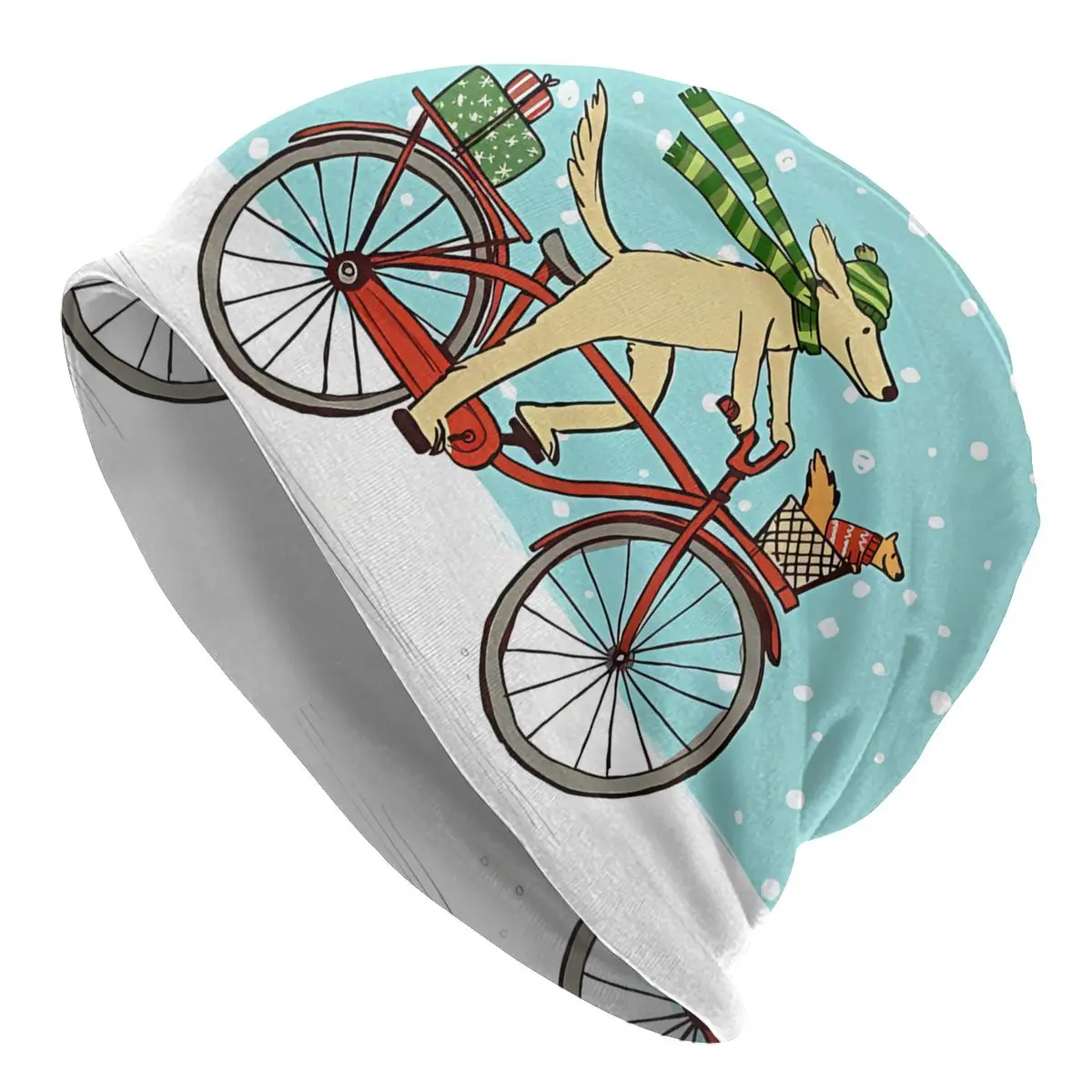 Bonnet Hats Men  Thin Skullies Beanies Hat Dog Riding Bicycle With Squirrel Winter Holiday Warm Cap Street Caps