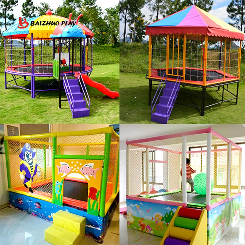 Kindergarten Kid Professional Indoor And Outdoor Trampoline Bed With Roof Children Adventure Physical Fitness Training Equipment