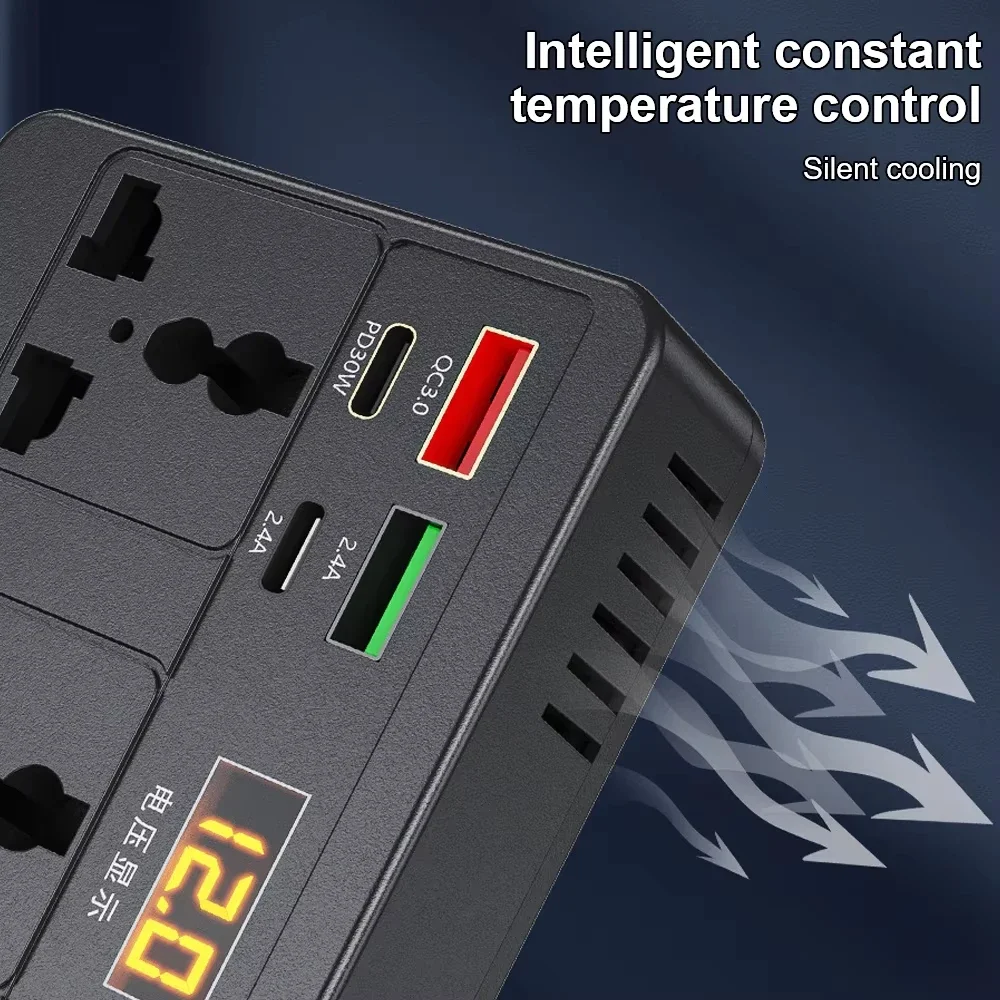 Car Inverter Power Adapter 200W DC 12V/24V to AC 220V Converter Car Inverter Voltage Detection Adapter USB/PD/Type-C Chargers