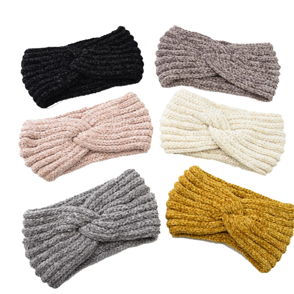 

Knitted Headband Yarn Hair Hoops Exercise Headwrap Warm Winter Hair Band for Women Girls Coffee Cross Headband