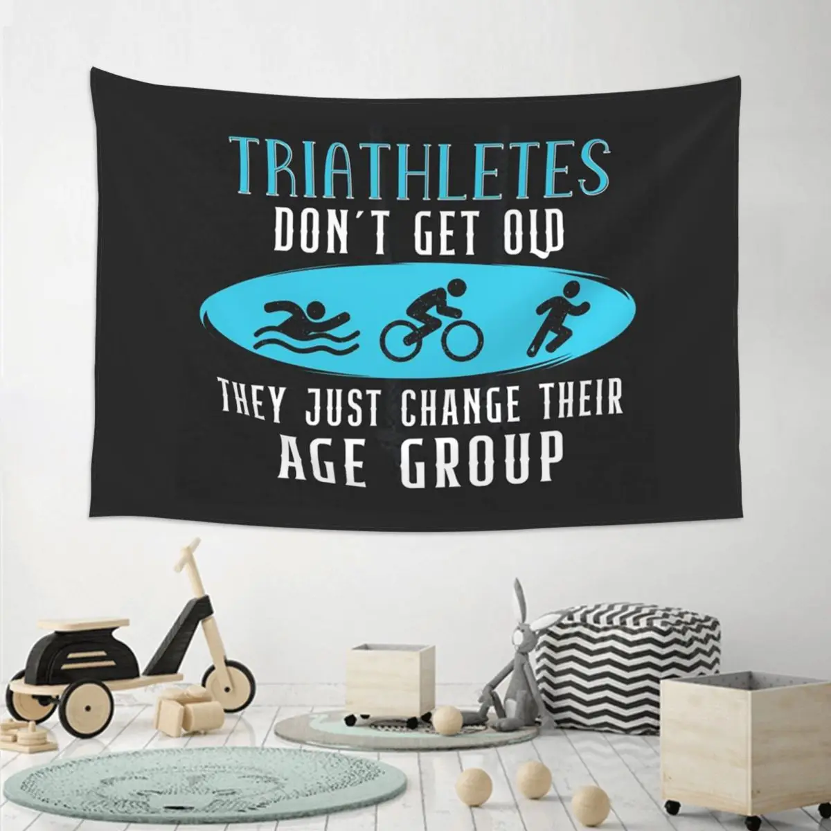 Triathlon Swimming Cycling Running Tapestry Hippie Wall Hanging Aesthetic Home Decoration Tapestries for Living Room Dorm Room