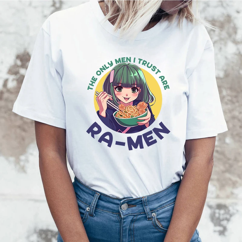 The Only Men I Trust Are Ramen Print Tshirt Summer Fashion Casual Short Sleeve Round Neck Tops Women T-Shirts