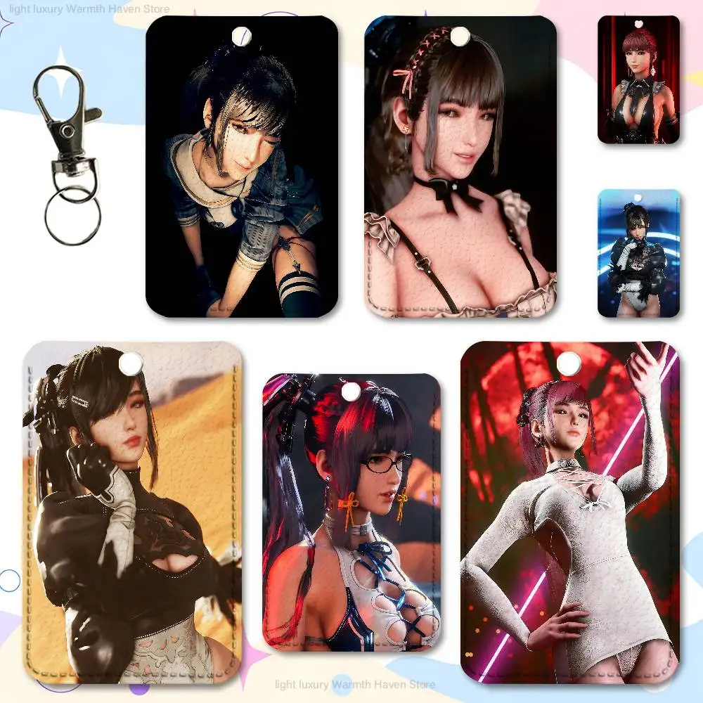 Game S-Stellar B-Blade Eve Key Tag Ring Leather Card Holder Key Ring Rectangle Access Card Holder
