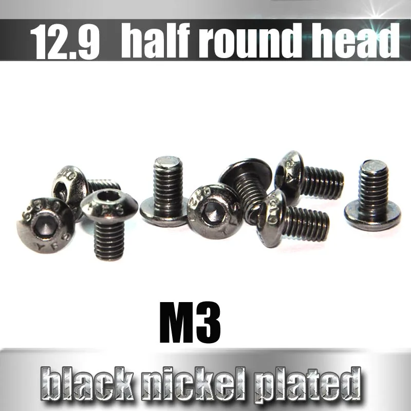 20PCS YFS M3 Hex Socket half round Head Screws Button Head Grade 12.9 Black Nickel Plated Antirust Screws