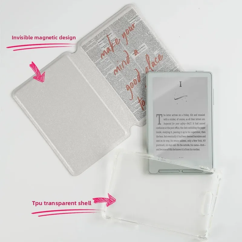 Magnetic Flip Protective Case for XTEINK X3 X4 Protective Shell All-inclusive TPU Clear Case Retro Newspaper Style E-books Case