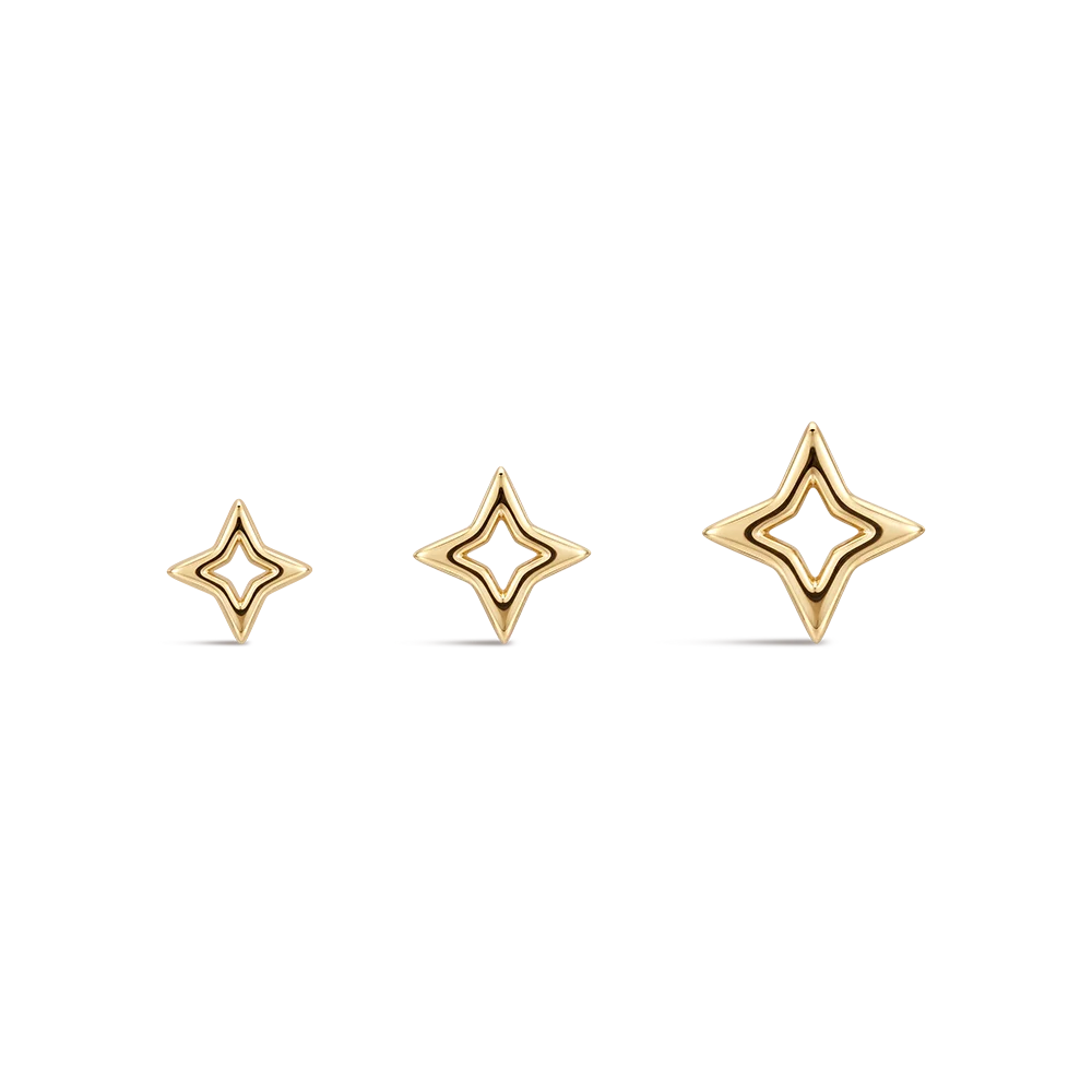 ROXI 1PC 5/6/8mm 14K Solid Gold Plain 4-Pointed Star Flat Back Piercing Studs, Hypoallergenic Earring for Women view 5