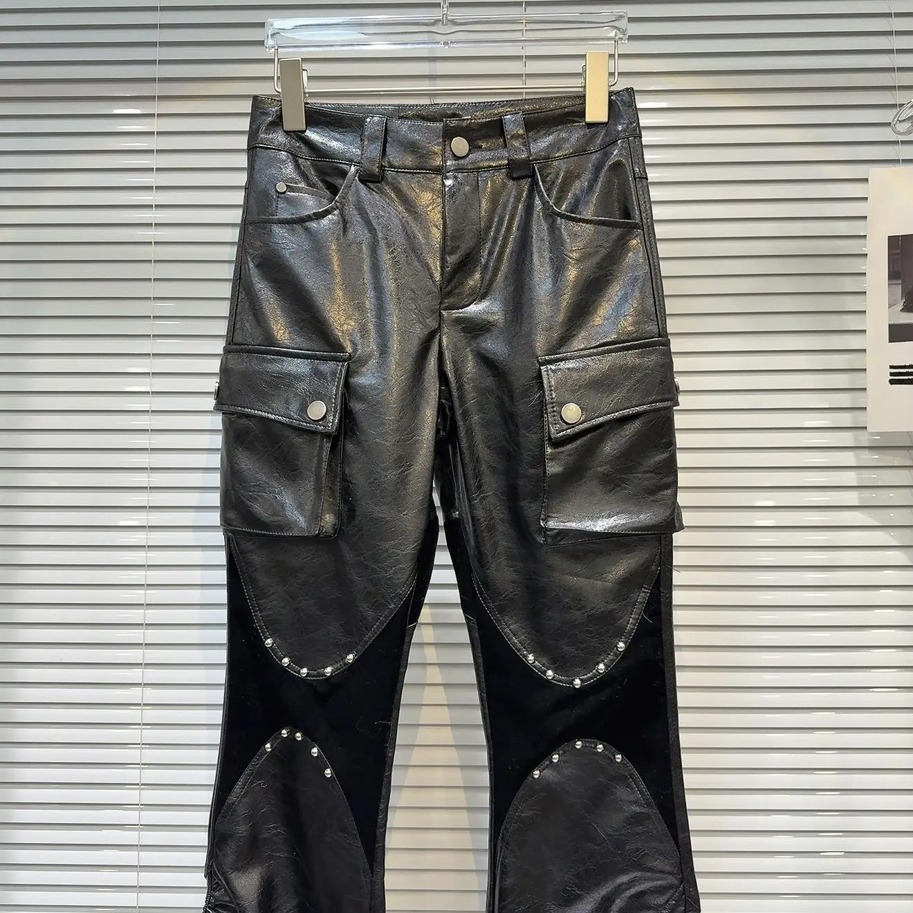 2025 New Spring Hot Girls Subcluture Revits Patch PU Streetwear Drawstring Light Flare Pants Gothic Punk Rave Jazz Long Capris