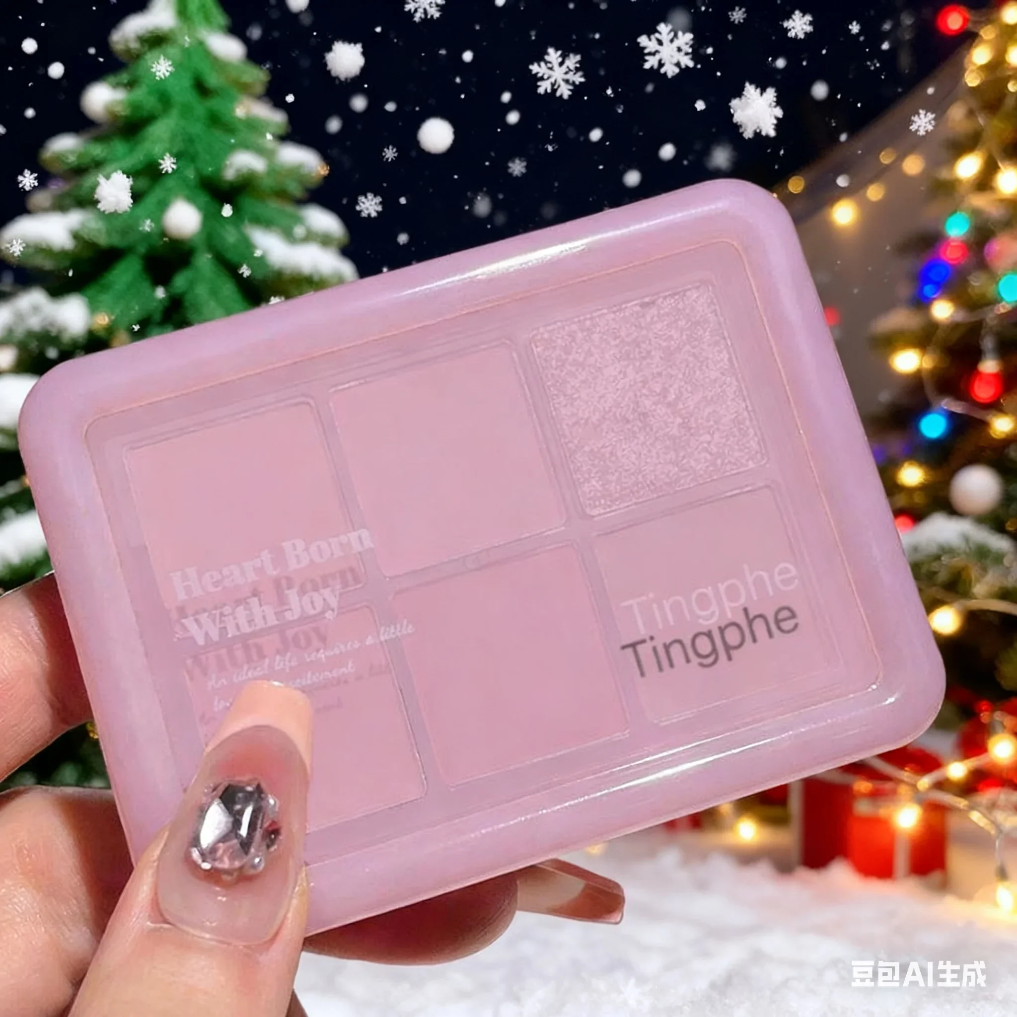 TINGPHE Little Pink Jelly Eyeshadow Palette 6 Colors Earth Tone Orange Brown with Affordable Highlight Blush Contour for All