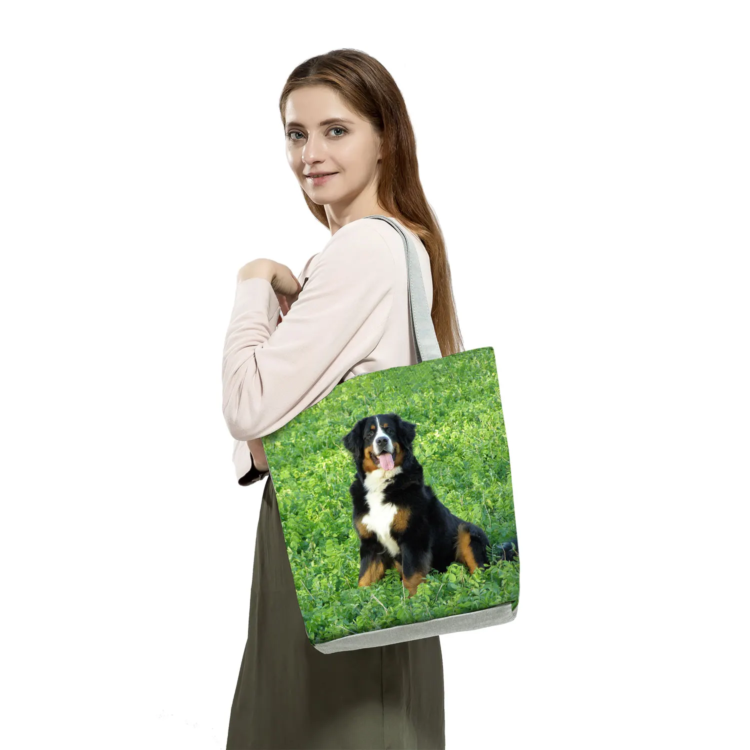 Borse con stampa cane da montagna Bernese borse da donna Casual ad alta capacità borse per la spesa animali carini borse da spiaggia da viaggio