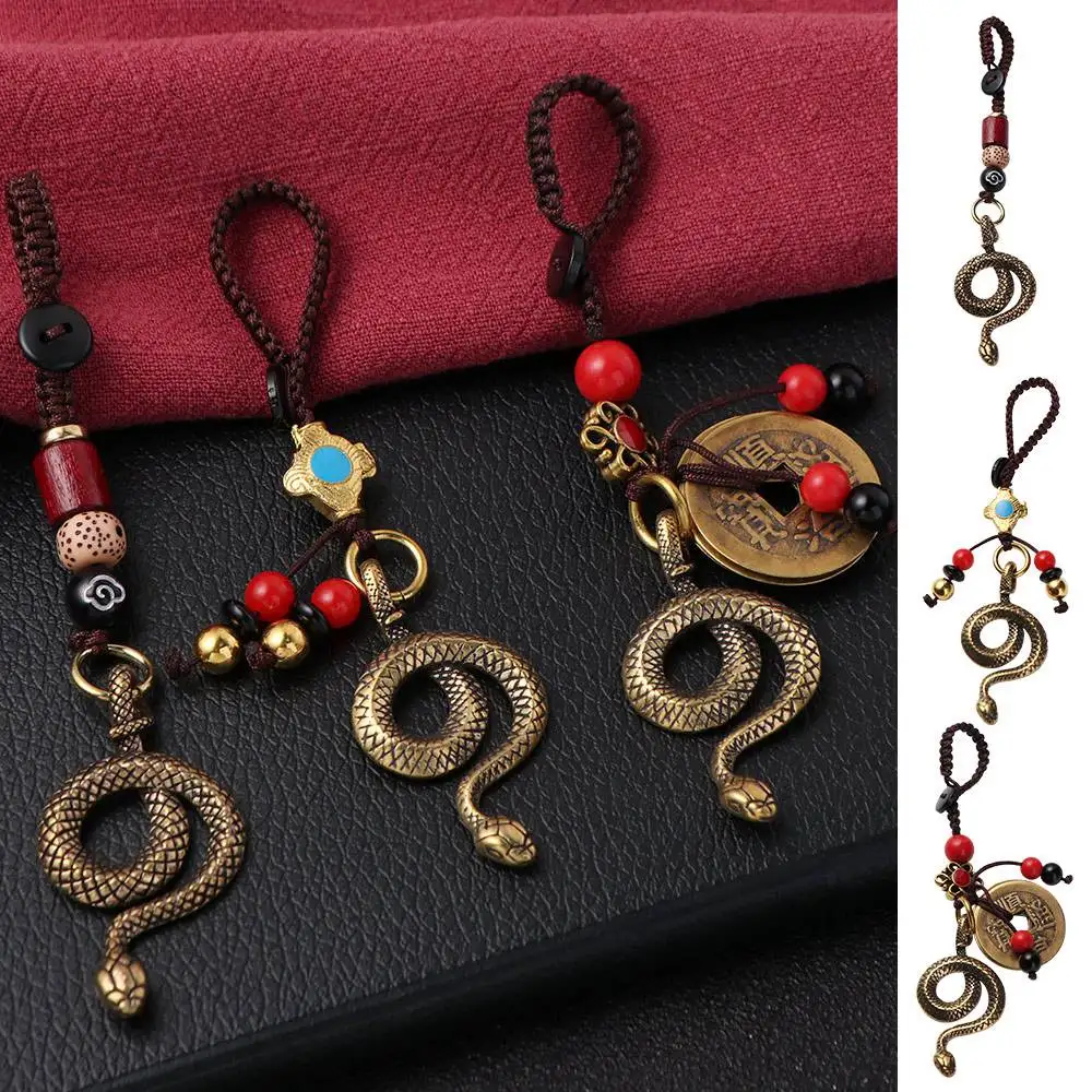 Cute Brass Zodiac Keychain Animals Wealth Snake Key Ring Bag Pendant 2025 Year of Chinese Car Key Chain Jewelry