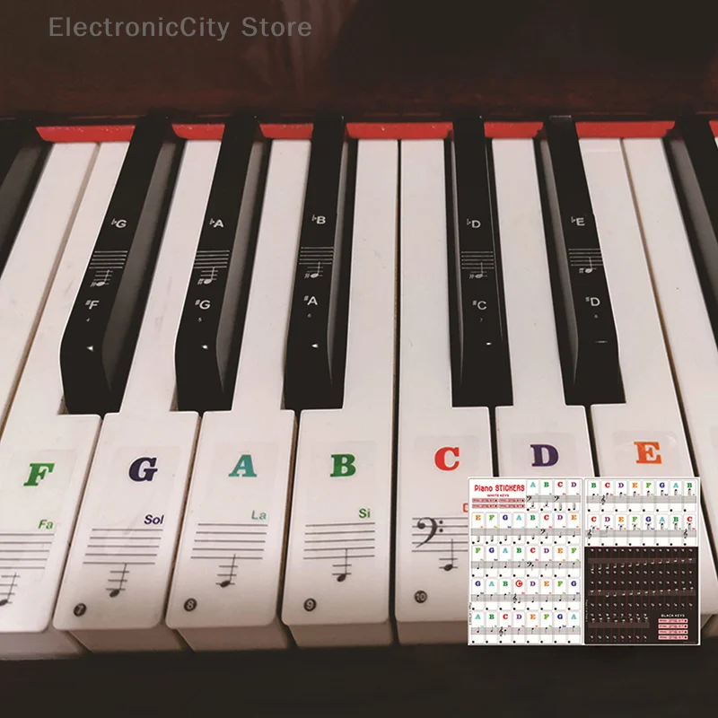 

Durable Piano Keyboard Stickers; Designed for 37, 49, 54, 61 and 88 Key Music Keyboards - White & Black Keys