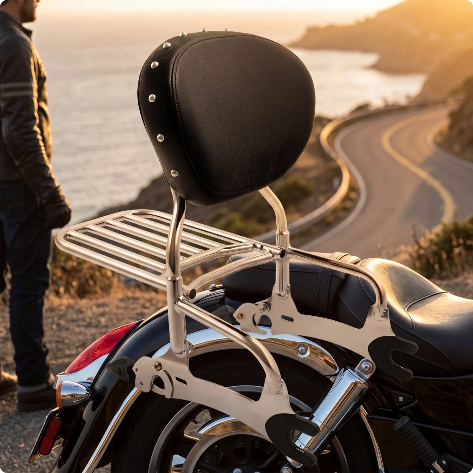 Backrest with Luggage Rack Cushioned Motorcycle Sissy Bar with Luggage Rack Motorcycle Sissy Bar Heavy Duty for Road Trips