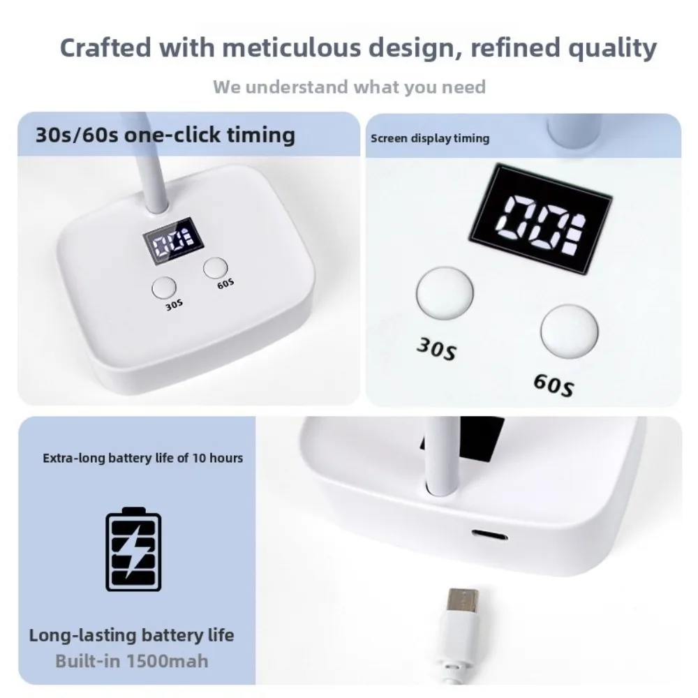 Mini Wireless Nail Lamp Rechargeable Touch Control LED UV Nail Dryer Auto Sensing 360° Bendable Gel Nail Polishing Lamp