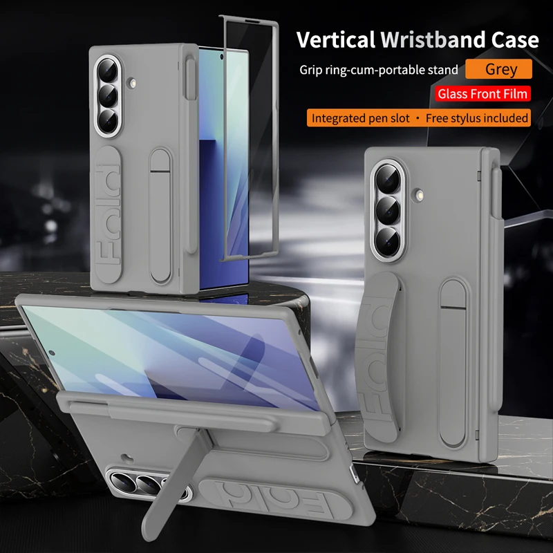 

Для Samsung Galaxy Z Fold 7 6 5, чехол ELVEV, держатель для браслета, защита петли, жесткий складной чехол со стеклом + бесплатный стилус