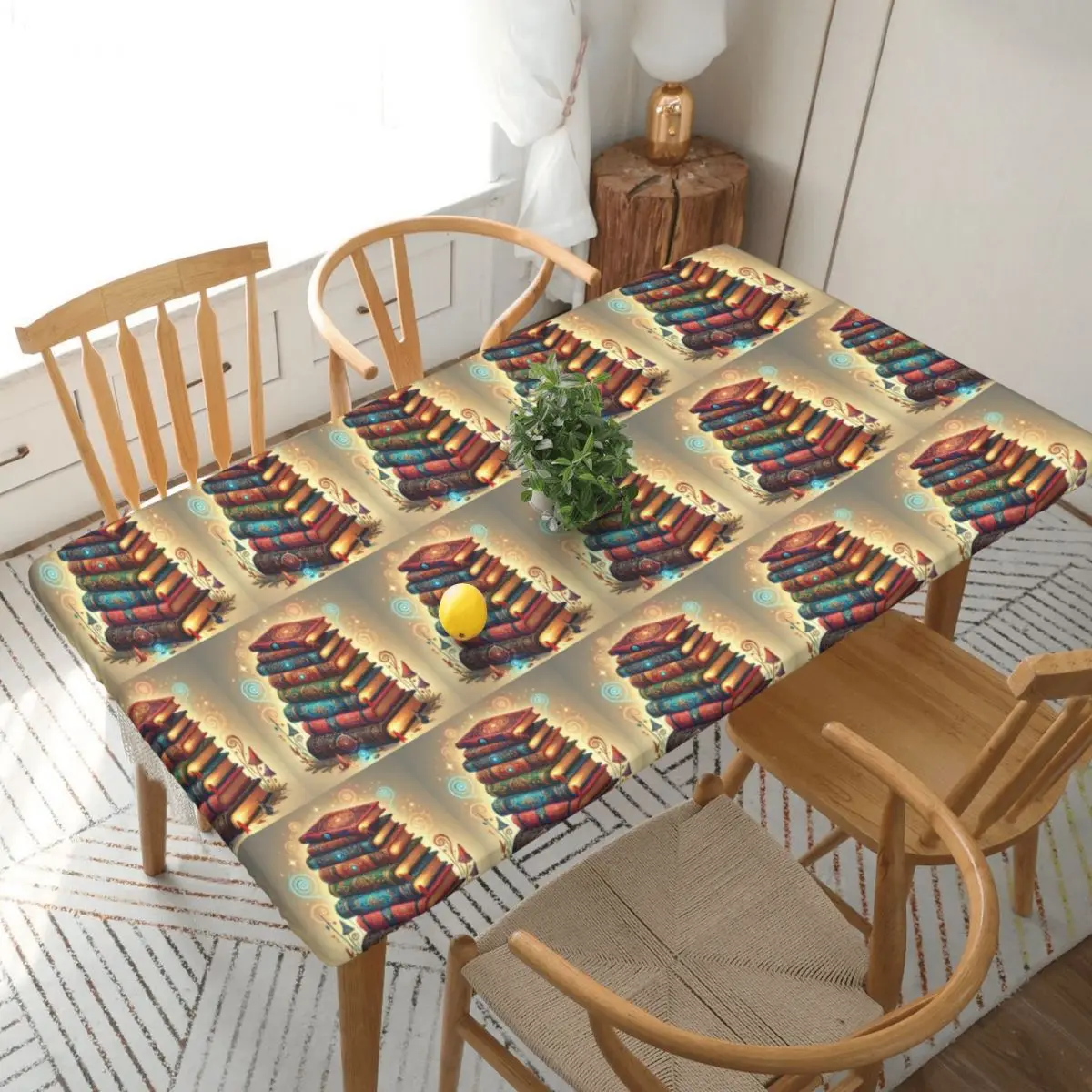 Ancient Book With Glowing Magic Spells Customized Rectangular Tablecloth Oilproof Table Cover for Dining Events Table Cloth