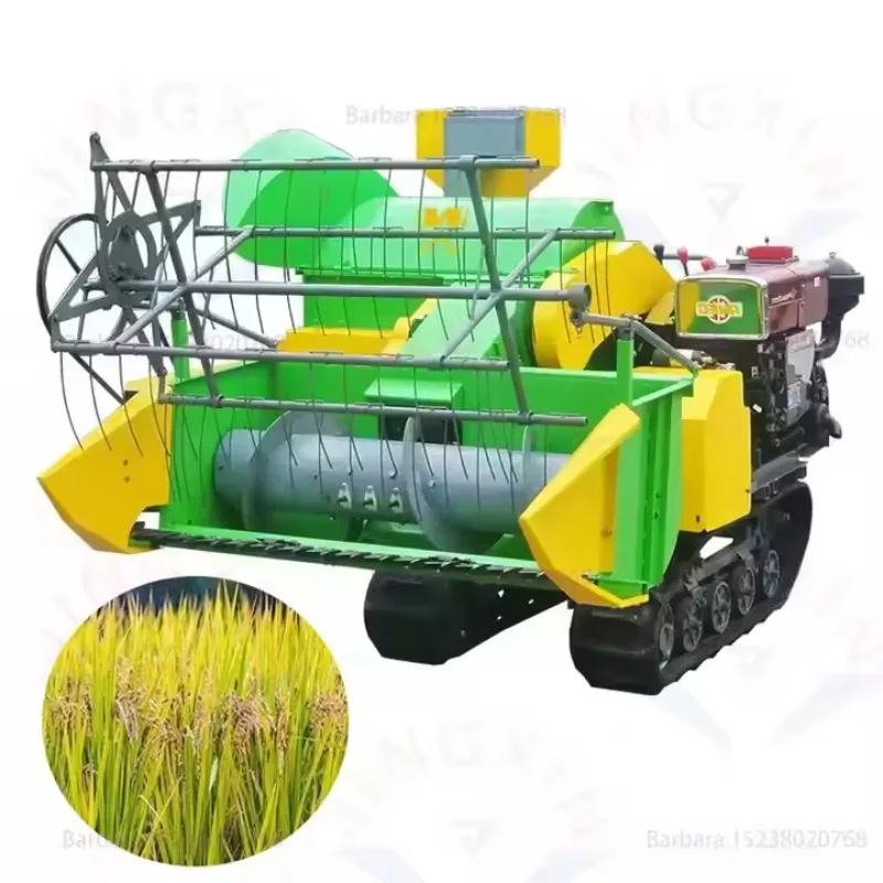 Mini Rice and Wheat Harvester 20HP for 1-4 Acres/H Wide Track with Vibrating Screen Agricultural Combine Harvester Machine