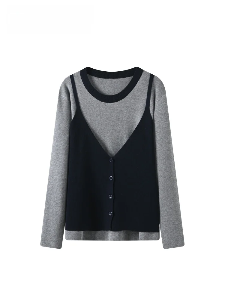 

Faionable Large Size Knitted Long Sve Women's Top CaraCLUB Winter New Sle Age Reduction Splicing Upper Body Polyester ...