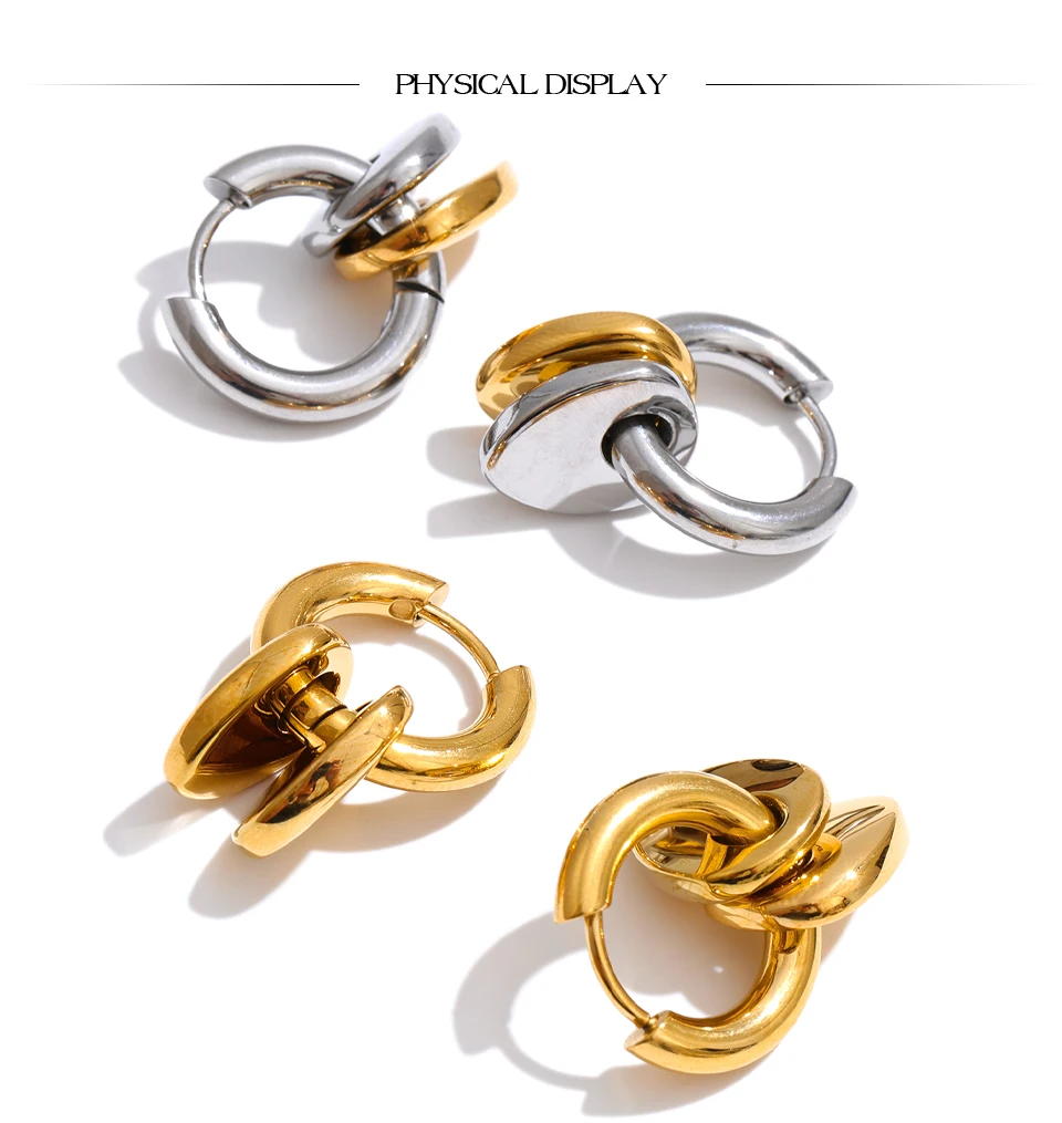 Yhpup Tägliche Doppel-Herz-Tropfen-Creolen aus Edelstahl für Damen, vielseitig, trendig, charmant, wasserdicht, Schmuck, Geschenk 2026 – Detail 3