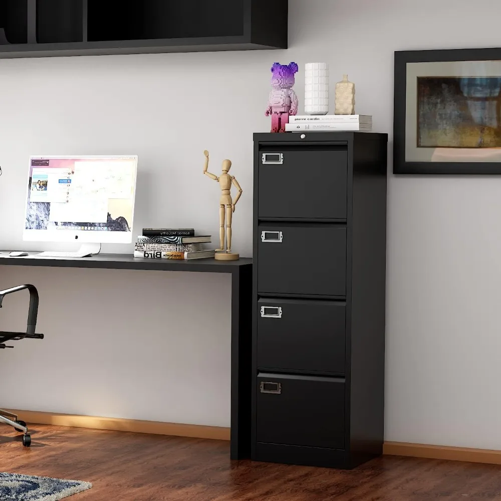 

File Cabinet - 4 Drawers Vertical 17.8" Deep Lockable Filing Cabinet Black Metal Storage Cabinets for Home Office to Hanging