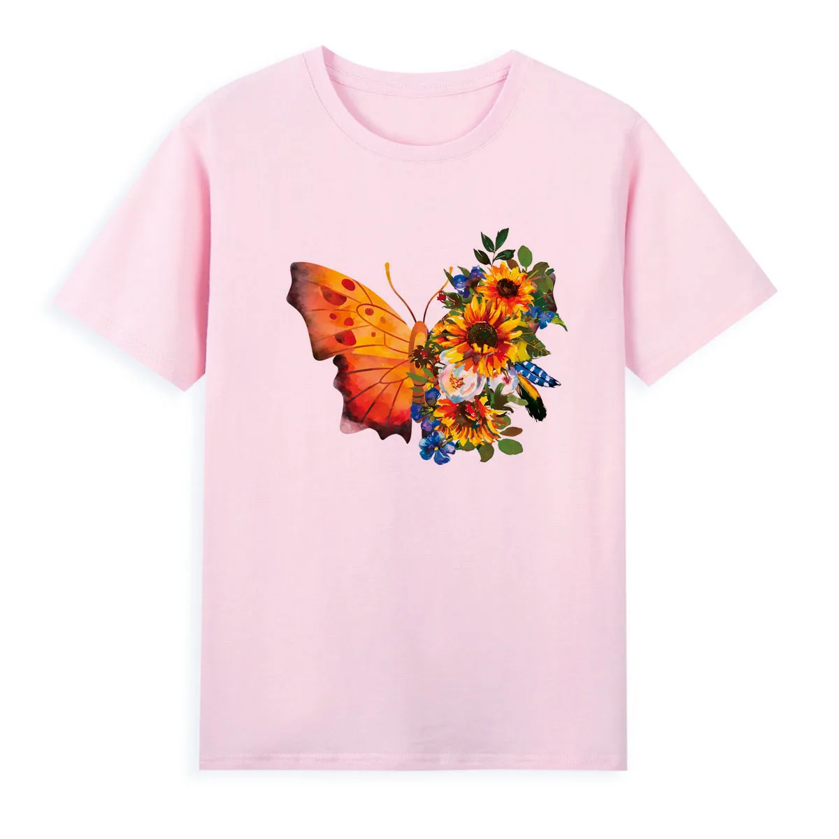 

Creative flower butterfly printing T-shirt New women's beautiful tops Soft and breathable summer Tees