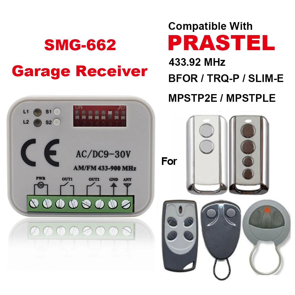 Remote Control Door Opener Receiver for PRASTEL TC4E MPSTP2E BFQR TRQ-P Garage Switch Module 433-900MHz AC DC 9-30V 85-250V