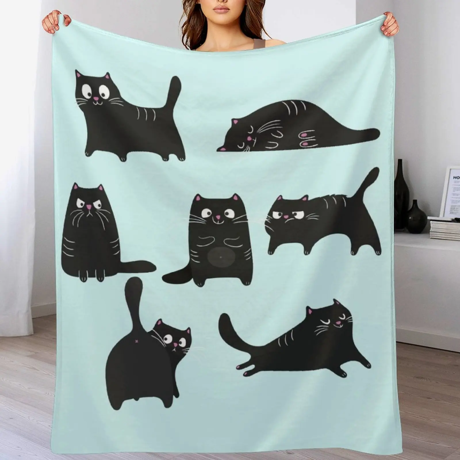 

Black Cat Throw Blanket Camping Thin Summer Decorative Beds Blankets