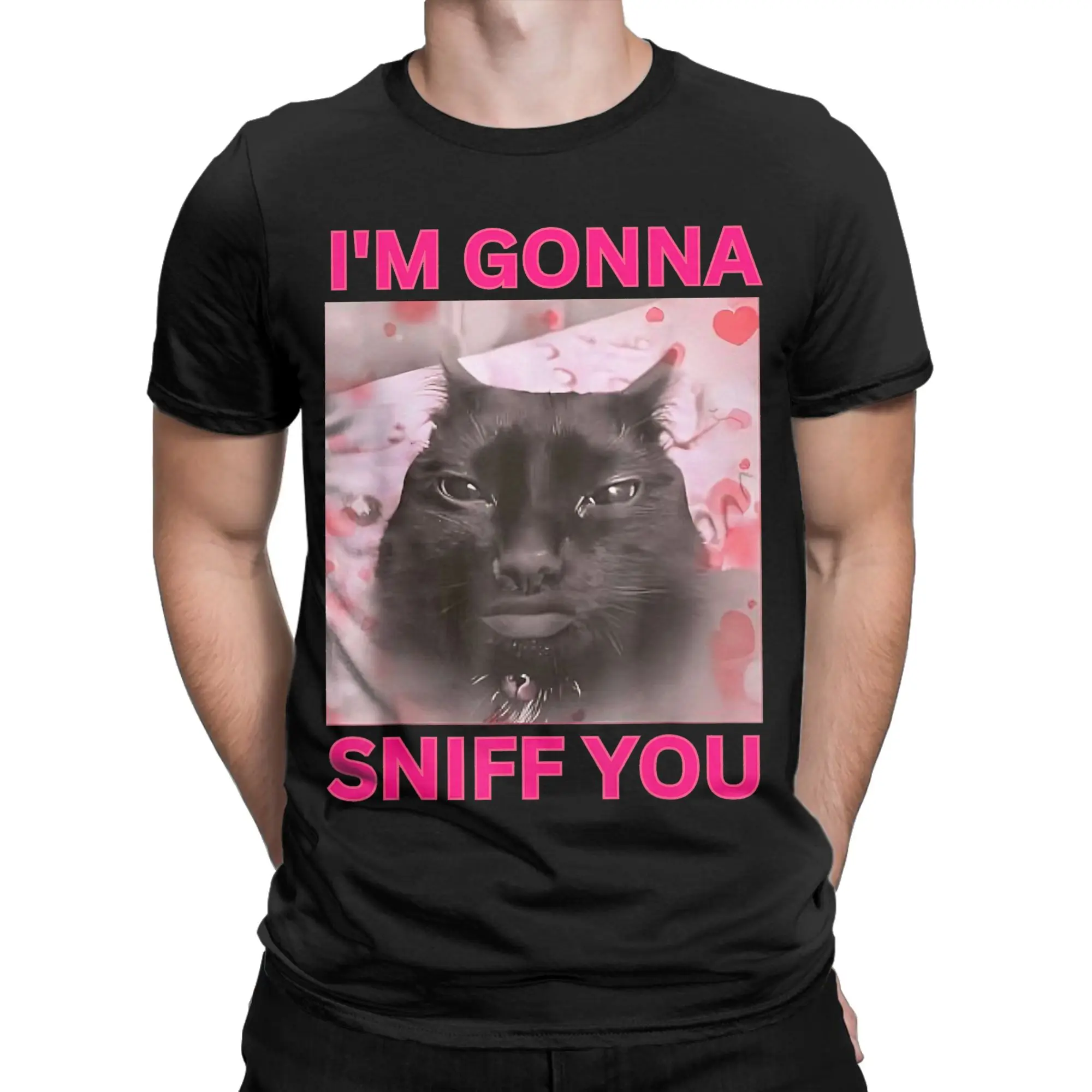 I'm Gonna Sniff You Cat Meme Brainrot memes Internet Memes T-Shirt Summer  Pure Cotton T Shirts For Man Tshirt Short Sleeve Tees