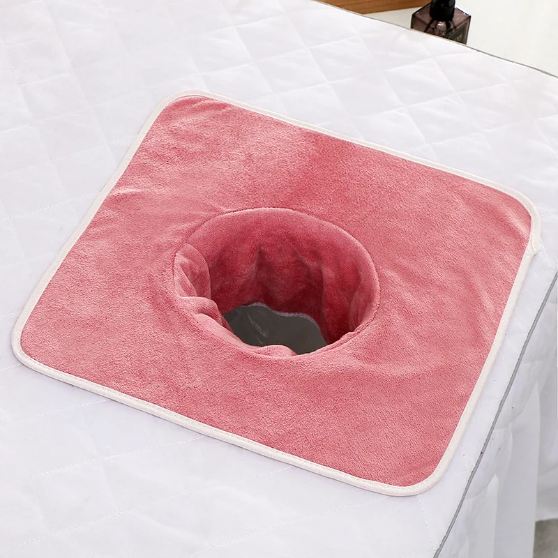 Thickened Velvet SPA Towel With Hole 35x35cm Beauty SPA Massage Table Planking Face Towel Salon Bedside Hole Towel Bed Bandana