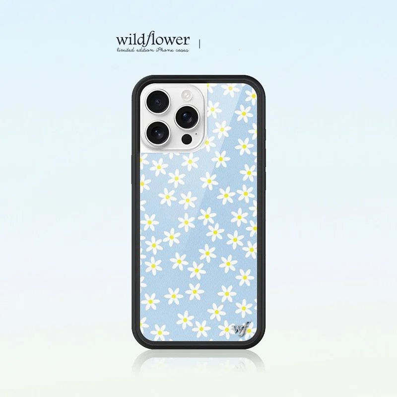 

Wildflower 3D Blue Daisy Flower wf Phone Case for iPhone 12 13 14 15 16 17 Pro Max 16 Plus Wildflower Cartoon Soft Edged Cover