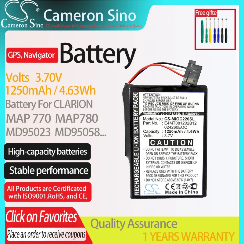 CameronSino Battery CLARION MAP 770 MAP770 MAP780 Medion MD95023 fits BPLP1200 11-B0001MX,GPS Navigator Battery.