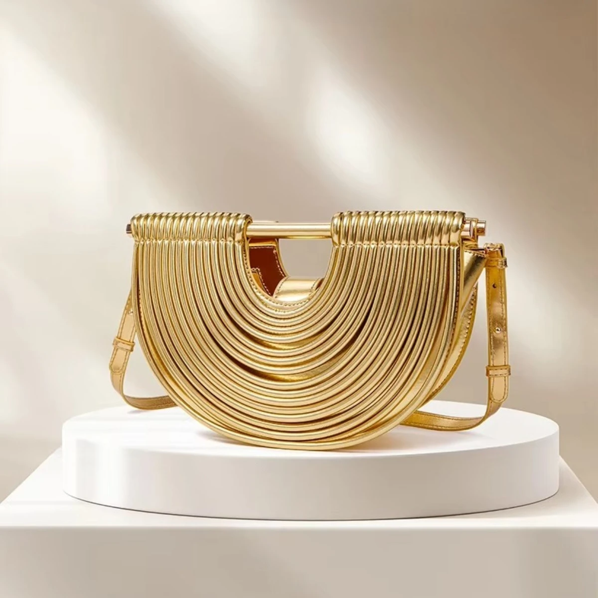 

JIOMAY Women's New PU Half-Moon Golden Evening Bag Elegant Lady Formal Clutch Bag Fashion Shoulder Purse for Wedding Party