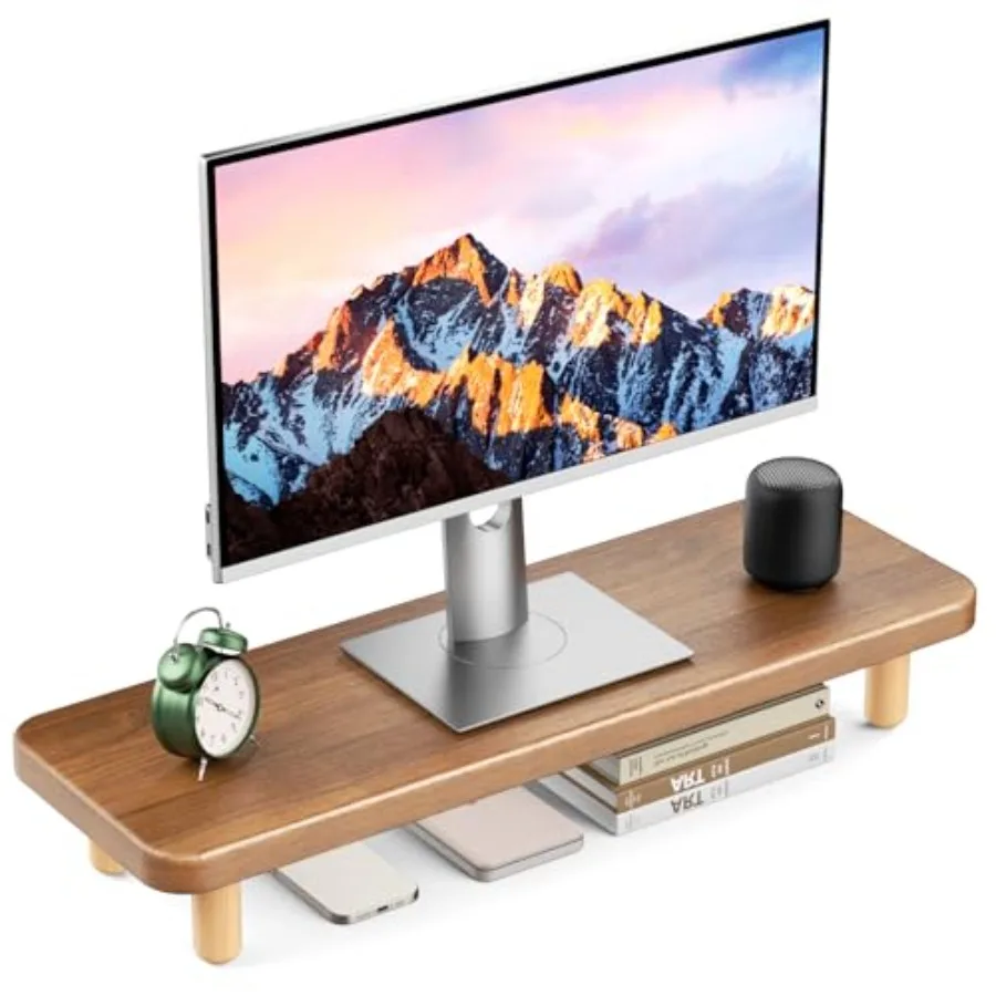 

Подставка для монитора из дерева 24 дюйма с отсеком для хранения, органайзер для офиса и дома, цвет орех, многофункциональная подставка для ноутбука и монитора