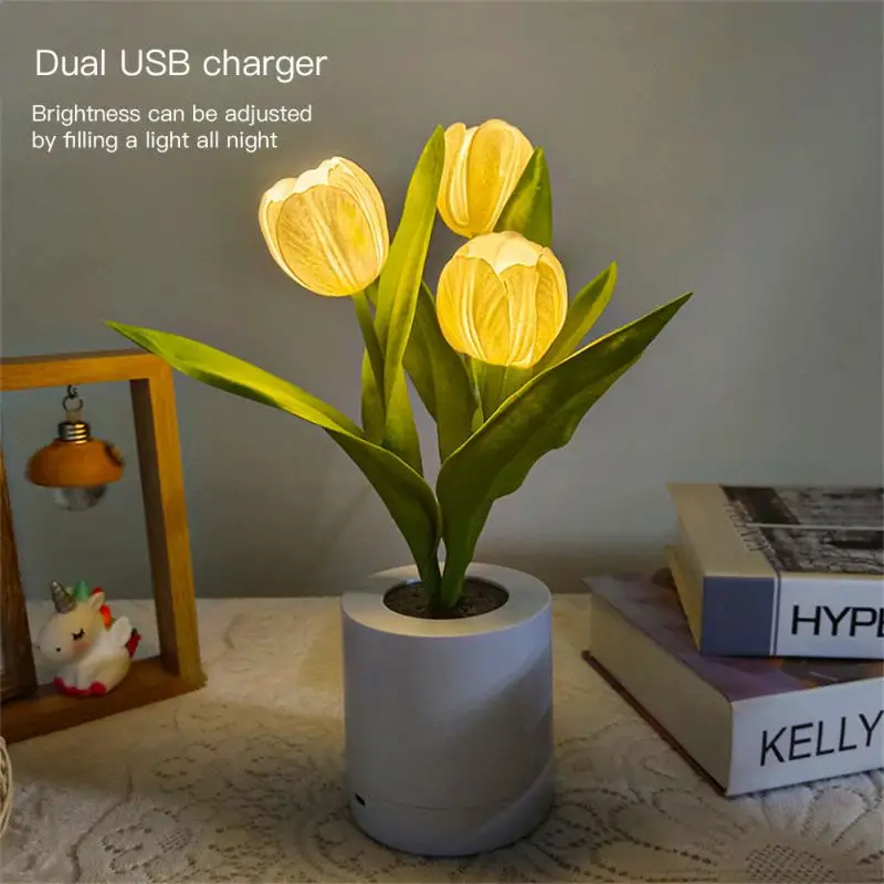 

Home Decoration Tulip Night Lamp Bedside Ornament Led Tulip Night Light Home Flower Table Lamp Battery Bedside Atmosphere Lights