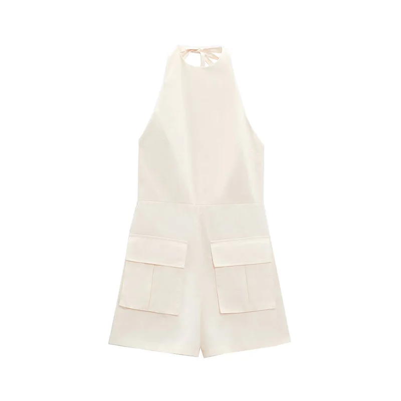 

Spring New Sexy Bal Design ort Pants One-Piece Suit Coat Fabric Hanging Collar Jumpsuit Commute Sle Cotton Material