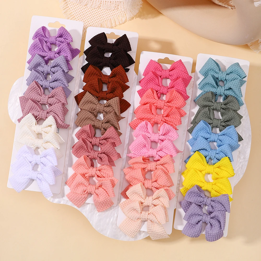 10Pcs Soft Cotton Bow Hairclips for Girl Sweet Plaid Design Hairpin Baby 2.5inch Mini Hairgripe Barrettes Kids Hair Accessories