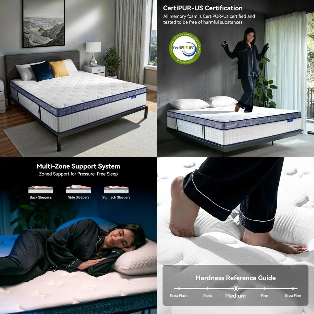 

10-Inch Hybrid Mattress Full Size, Memory Foam & Pocketed Spring Support, Medium Firm, Motion Isolation Comfort