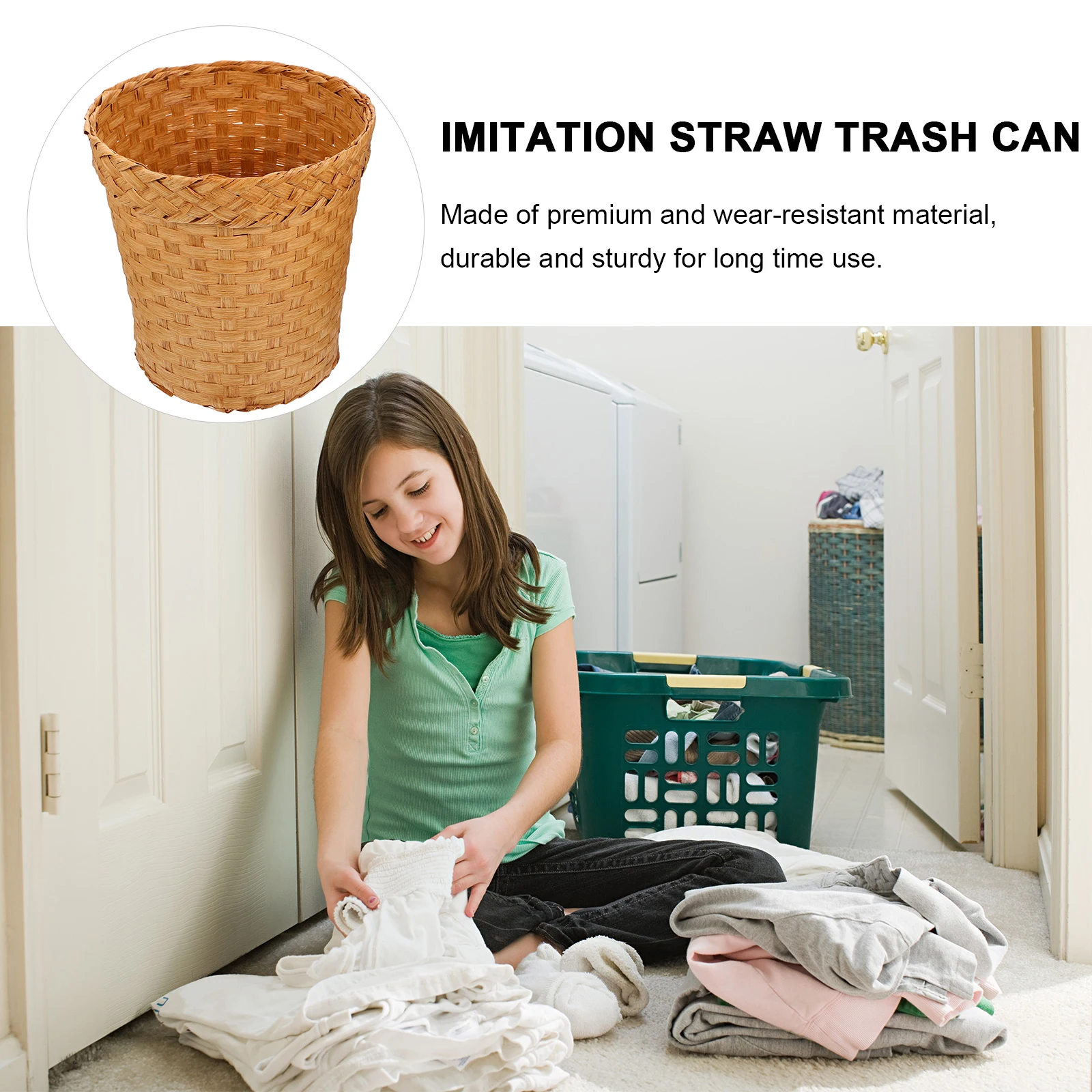 

Paper Rattan Storage Bin Garbage Basket Khaki Color Woven Cloth Laundry Personalized Can Office Wastebasket Multi Purpose Kids