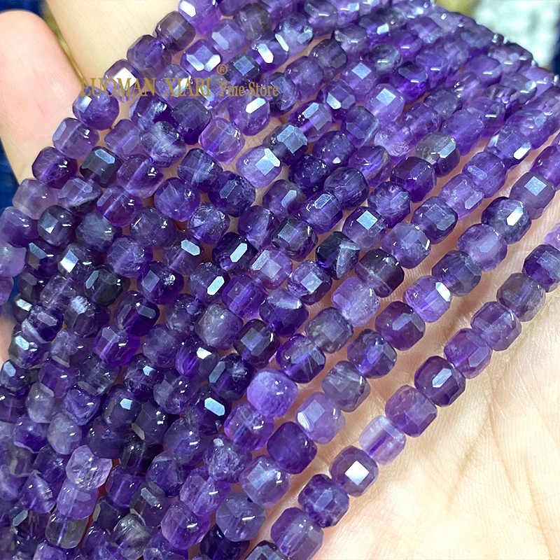 

5-6MM Faceted Square Natural Amethyst Loose Cube Stone Spacer Beads for Jewelry Making Diy Earrings Bracelet Accessories