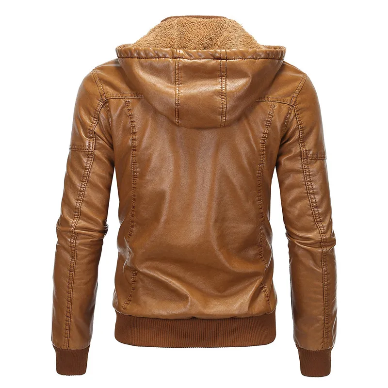 Yellow PU Jacket Men Faux Leather Coat Spring Autumn Motorcycle Biker Jackets Male Fashion Casual Hooded Jacket PU Outerwear