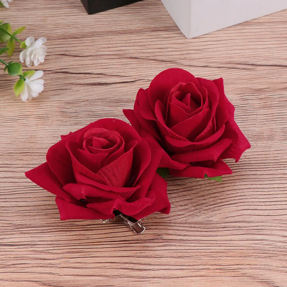 

4Pcs Rose Flower Hairpin Brooch Clips 7cm Red Artificial Flower Pins Valentines Wedding Hair Accessories Women