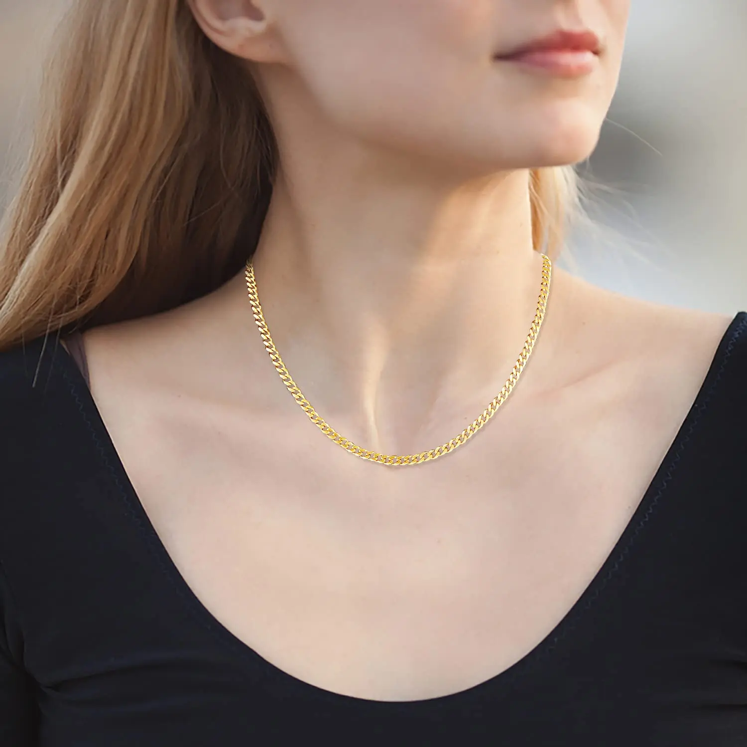 Shevalues Stainless Steel Cuban Necklace for Men Women Fashion Silver Tone/Black / 14K Gold Plated High Quality Chains Gift Box