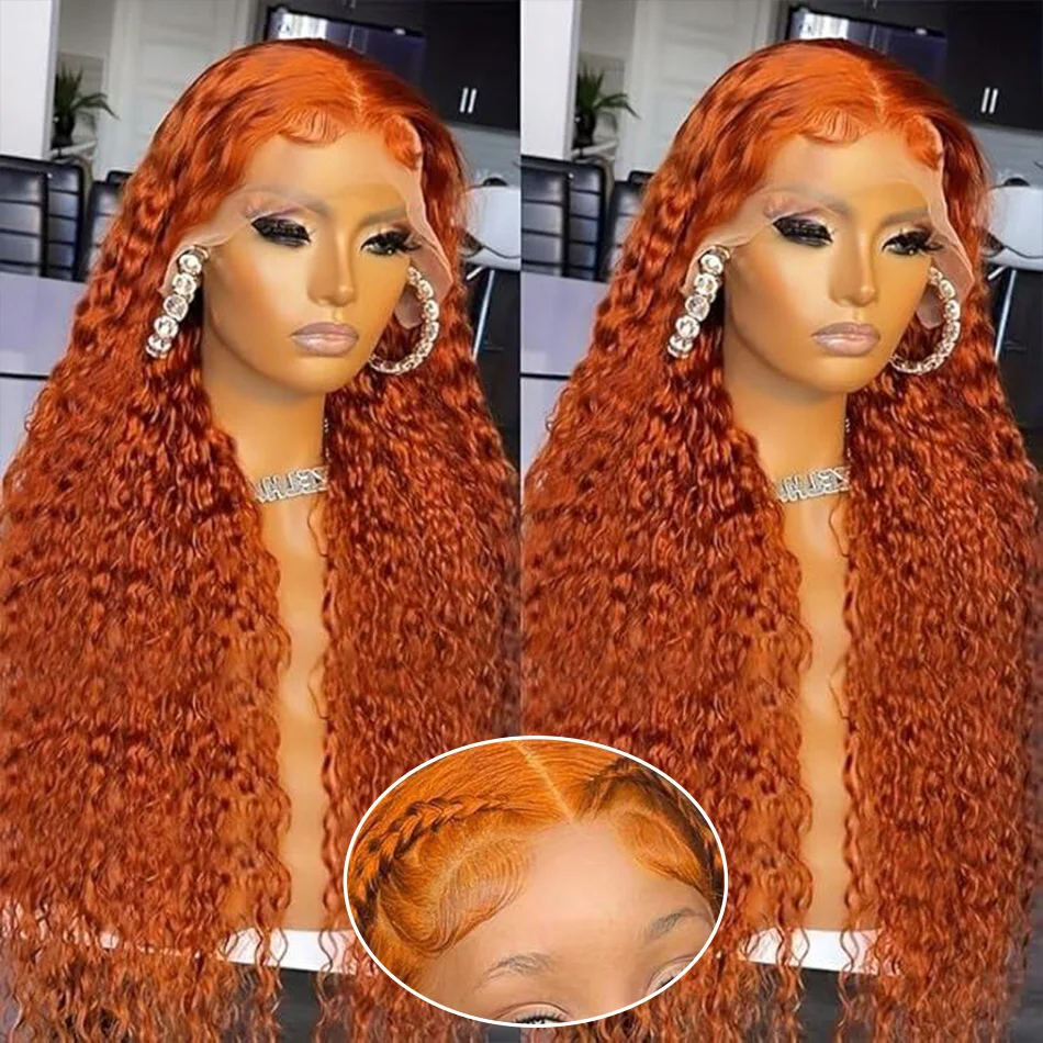 Peluca Frontal de onda profunda 13X6 cabello humano peluca de cabello humano de jengibre peluca con malla Frontal de 30 pulgadas rizado brasileño de color 220 de densidad para mujeres