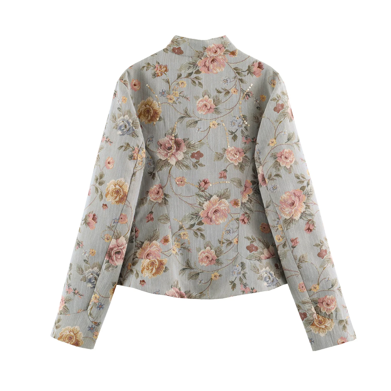 2026 Damen Einreihiger Langarm-Blazer mit Stickerei und Pailletten, Modischer Slim-Fit Vintage-Blumen-Blazer mit Stehkragen für Büro und Freizeit – Detail 3